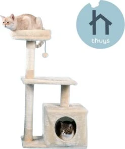 Krabpaal – Krabpaal Voor Grote Katten Met Zit Mand – Krapbaal Voor Katten Stevige Structuur Voor Veiligheid – 85 CM Hoog – Wit – Grijs