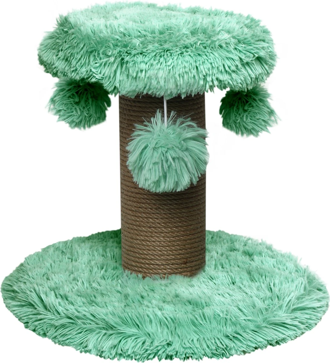 Topmast Krabpaal Fluffy Rio – Groen – 39 X 39 X 34 Cm – Krabpaal Voor Katten – Met Kattenspeeltjes – Duurzaam Sisal Touw