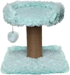 Topmast Krabpaal Fluffy Carasco – Lichtblauw – 39 X 39 X 40 Cm – Made In EU – Krabpaal Voor Katten – Met Kattenmand – Sterk Sisal Touw