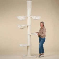 Krabpaal Plafondhoog Voor Grote Katten Maine Coon Tower Plus Crème Beige Van RHRQuality