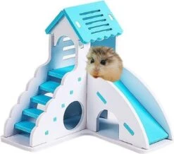 Dierplezier – Hamsterglijbaan – Speeltuig Voor Knaagdieren – Klimrad Voor Knaagdier – Speelgoed Knaagdieren – Hamsterkooi – Cavia Draaiplank – Swing Voor Muizen – Blauw Huisje Knaagdieren
