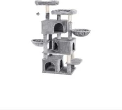 Segenn’s Multilevel Krabpaal – Kattenboom – Kattenbak – Grote Krabpaal Met 3 Kattengaten – 7 Bedden – 55 X 40 X 164 Cm – Lichtgrijs