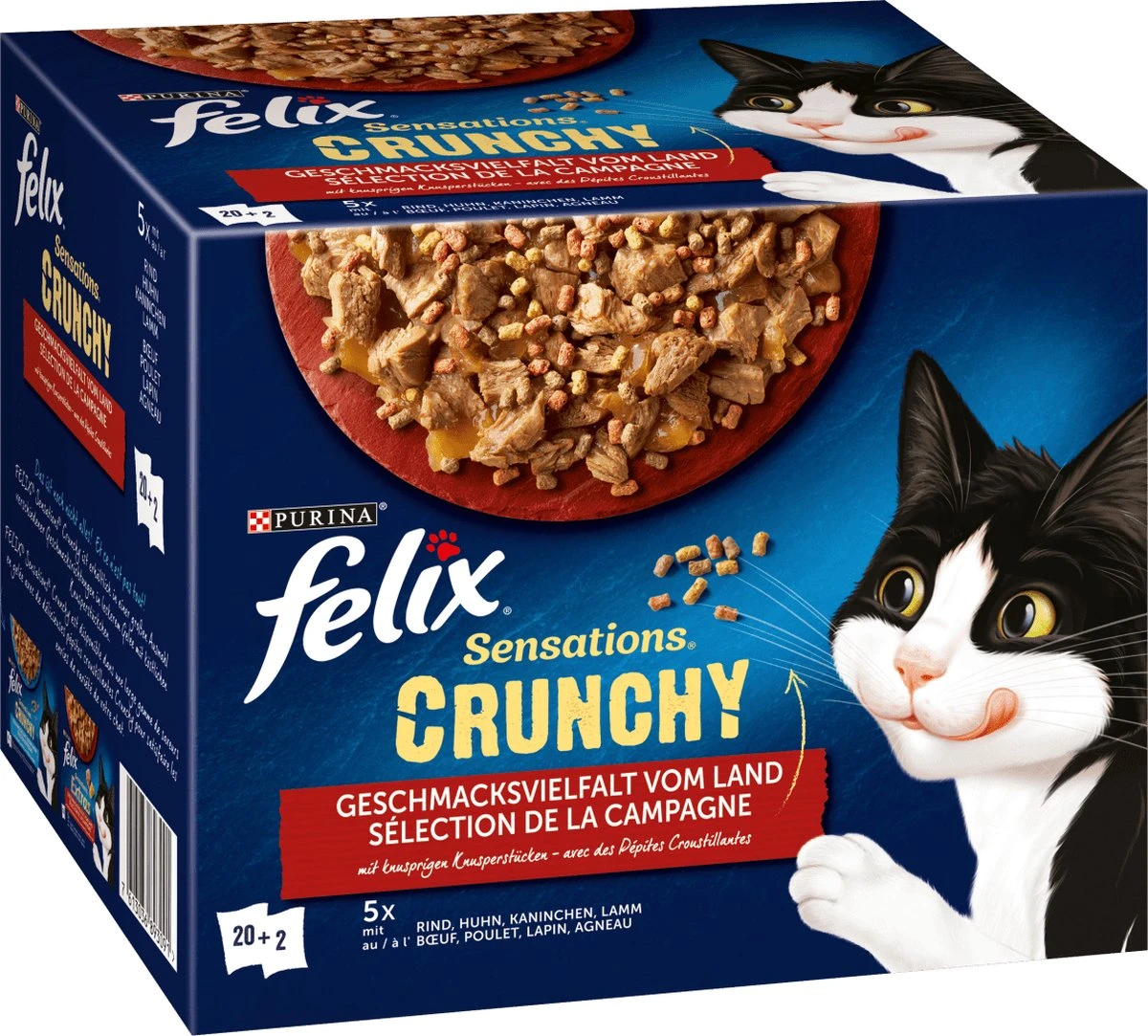 Felix Nat Kattenvoer, Crunchy Smaakvariatie Van Het Platteland, Adult, Multipack (20x85g + 2x40g), 1.78 Kg