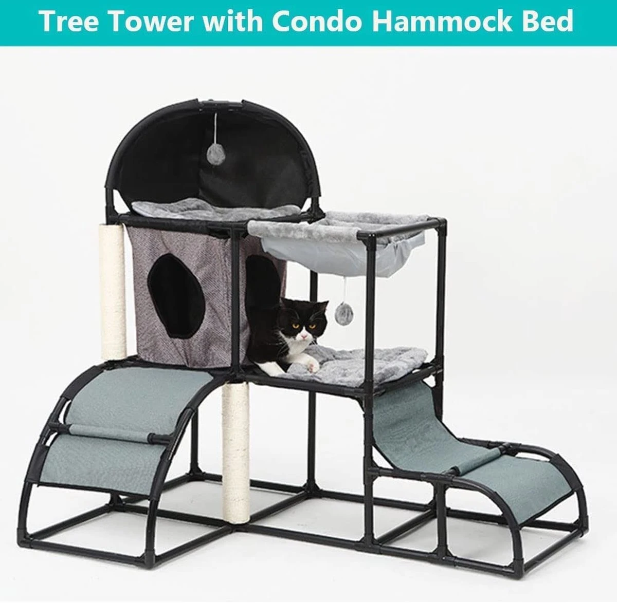 Merkloos Exxen Kattenboom Kat Klimtoren Kat Krabpaal Toren Voor Grote Kleine Katten Kitten Condo Met Hangmat Bed