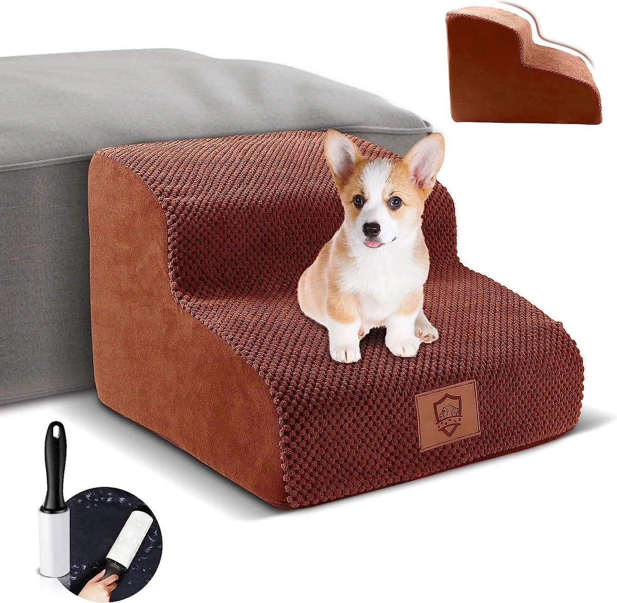 Hondentrap Voor Kleine Honden, 2 Treden Huisdiertrap Voor Honden En Katten, Spons Hondentrap Voor Slaapbank, Zacht Hangend Ontwerp, Antislip Verwijderbaar Wasbaar β Stuur 1 Pluizenroller