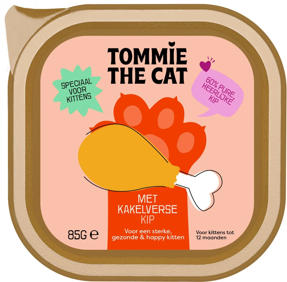 Tommie The Cat – Kattenvoer Natvoer – Kitten Verse Paté Kip – Voordeel Verpakking – 19 Stuks – 85 Gram Per Stuk – Zonder Suiker En Graanvrij