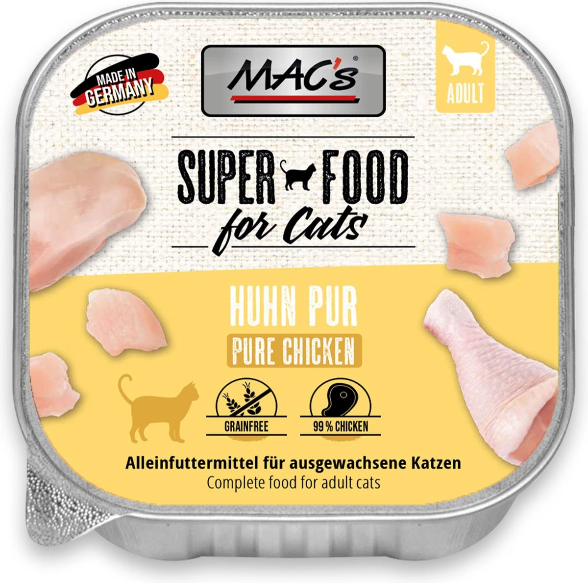 Mac’s Kattenvoer Kuipje 99% Vlees – Kip 8 X 100g