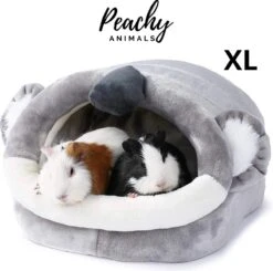 PEACHY® Animals – Cavia Huisje – XL – Grijs – Cavia Hok – Knaagdier Huisje – Wasbaar – Uitneembaar Kussentje – Guinea Pig – Rat – Gerbil – Egel