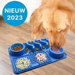 FURTASTIC® Multifunctionele Snuffelmat Hond 4-in-1 – 31x21cm – Likmat Hond – Siliconen Snuffelmat – Anti Schrokbak Hond En Kat – Slow Feeder – Voerbak Hond – Drinkbak Hond – Honden Speelgoed – Puppy Speelgoed – Blauw