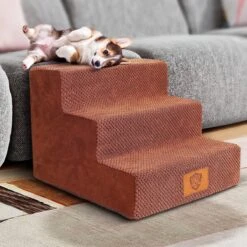 Hondentrap 4 Treden, Hondentrap Voor Kleine Honden, 50 Cm Hoog, Huisdierentrap Voor Slaapbank, Hondentrap Met Wasbare Hoes, Hondenloopplank Van High-density Spons, Met 1 Pluizenroller