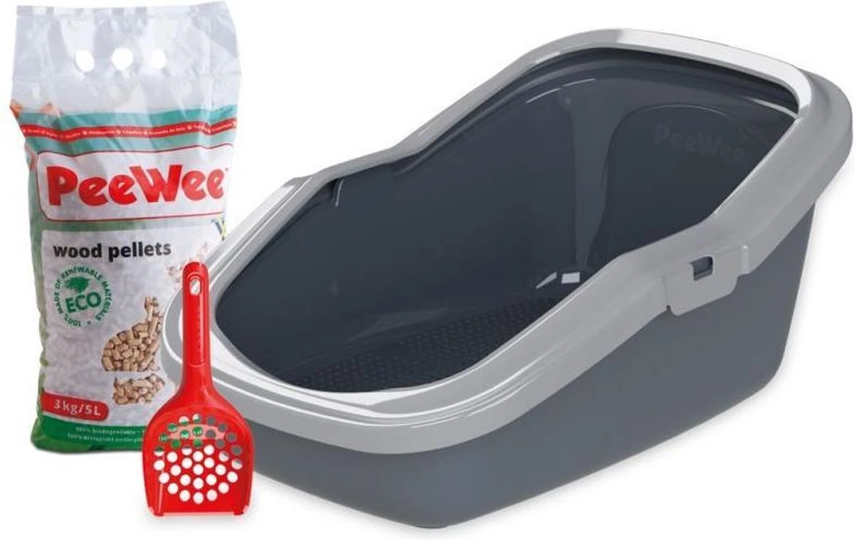 Peewee β Kattenbak EcoMinor Grijs Startpakket β 56 X 39 X 27.5cm