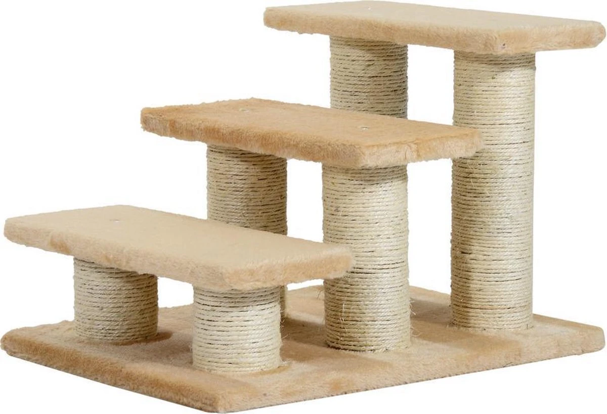 Kattentrap Met 3 Treden – Trapje – Honden – Kat – Dieren – Crème – 45 X 35 X 34 Cm (L X B X H)