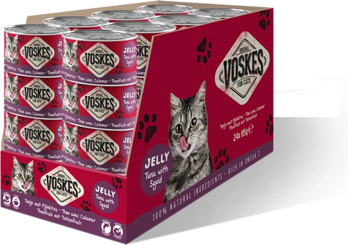Voskes Kattenvoer Nat Tonijn Met Pijlinktvis – 24x 85gr – Voordeelverpakking
