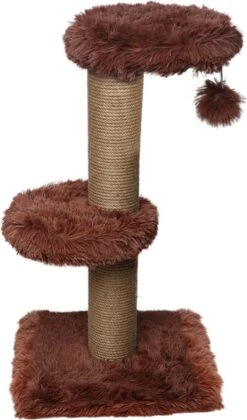 Topmast Krabpaal Fluffy Merida – Bruin – 34 X 34 X 67 Cm – Made In EU – Krabpaal Voor Katten – Sterk Sisal Touw – Met Kattenballetje