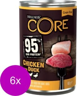 6x Wellness Core Hondenvoer Blik Kip – Eend – Wortel 400 Gr